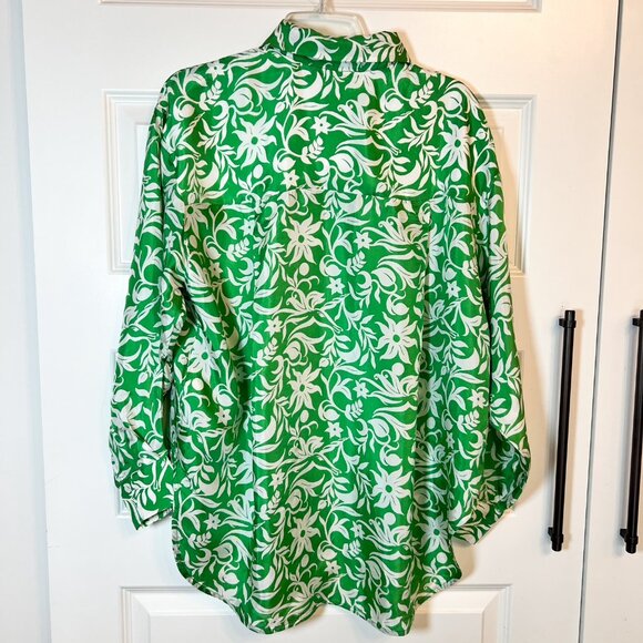 Maje Green White Floral Print Silk Button Down Blouse Size 3 (US L) - Picture 6 of 13